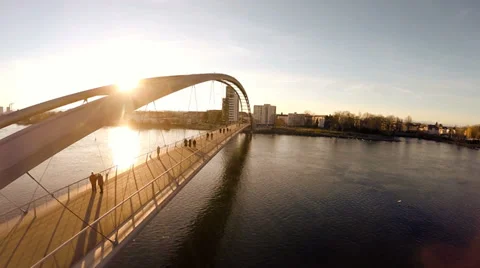 Aerial view of bridge at sunset. modern futuristic architecture. fly over 動画素材 36161582