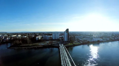Aerial view of bridge at sunset. modern futuristic architecture. fly over Stock-Footage 36162090