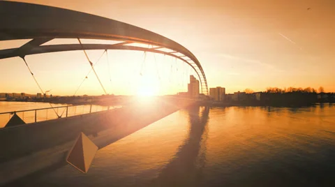 Aerial view of bridge at sunset. modern futuristic architecture. fly over Stock-Footage 36175796
