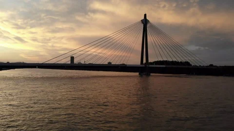 Aerial view of bridge at sunset time Stock Footage 116713517