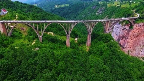 Aerial view of bridge on Tara river canyon in Montenegro. Stock Footage 77102573