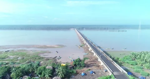 Aerial view of Bridge Through River Video stock 347112873