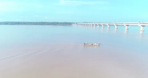 Aerial view of Bridge Through River Video stock 347113897