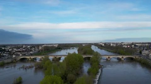 Aerial view of bridges over the river Loire, France. Stock Footage 314071944