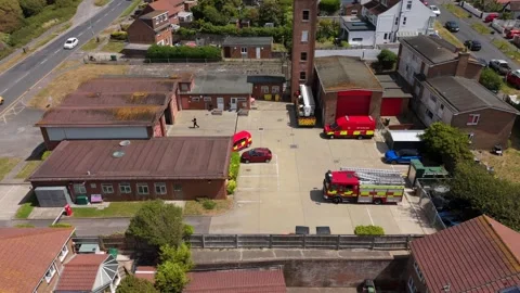 Aerial View Brighton Fire Station and Emergency Services, England Stock Footage 342830295