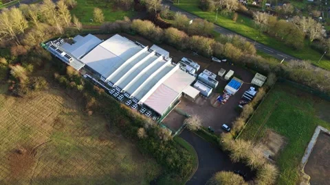 Aerial view of a British data center with a focus on quantum research and Stock Footage 333021319