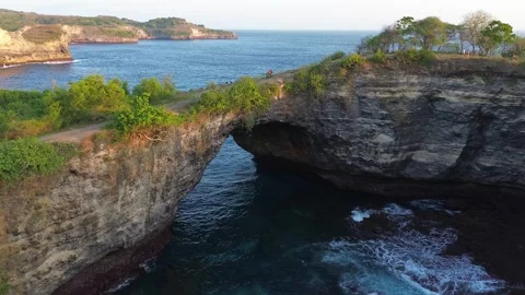 Aerial View of Broken Beach Natural Bridge in Nusa Penida Bali Stock Footage 344876405