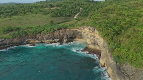 Aerial view of broken beach pasih uug on nusa penida island Stock Footage 327817239