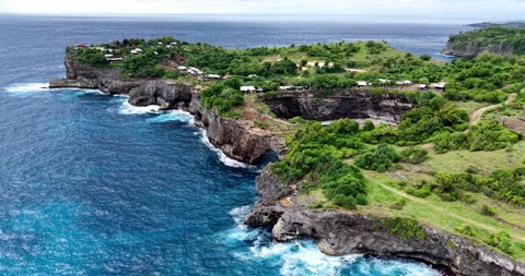 Aerial View of Broken Beach (Pasih Uug) Cliffs, Nusa Penida, Bali Stock Footage 331213049