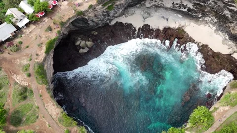 Aerial view of Broken Beach on sunny day. Nusa Penida, Indonesia. Stock Footage 320106090