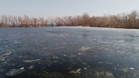 Aerial view of broken ice on the river Stock Footage 73299680