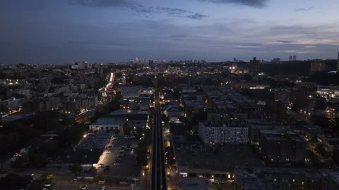 Aerial view of The Bronx at night Stock Footage 344771091