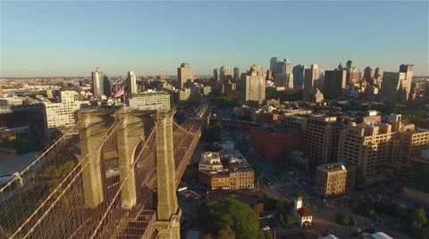 Aerial view of Brooklyn bridge. Camera moving around the Bridge. Stock Footage 58568716