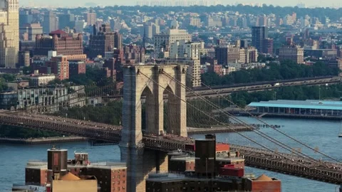 Aerial View of the Brooklyn Bridge in New York City, Capturing the Iconic Stock Footage 323708650