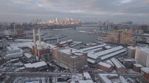 Aerial view of The Brooklyn Navy Yard Stock Footage 301564295