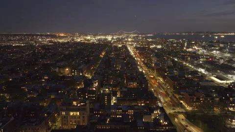 Aerial view of Brooklyn at night Stock Footage 307780716