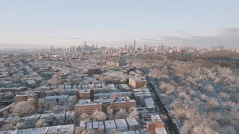 Aerial view of Brooklyn on a winter day Stock Footage 327342201