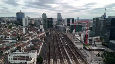 Aerial View of Brussels Cityscape With Train Tracks Stock Footage 280040725