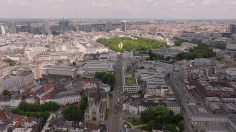 Aerial view of Brussels slowly panning across the cityscape. Buildings and Video stock 302087320