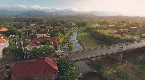 Aerial view of Bubunan town, Seririt, north Bali, mountains in background 動画素材 68083390
