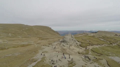 Aerial view of Bucegi Mountains with the Sphinx Stock Footage 88012590