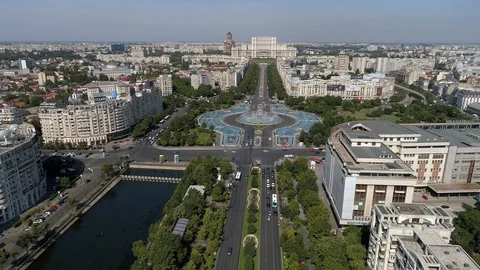 Aerial View of Bucharest downtown Stock Footage 112258936
