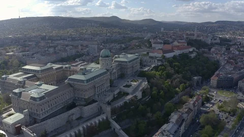 Aerial view of the Buda Castle and downtown Budapest - drone 4K Stock Footage 112335366