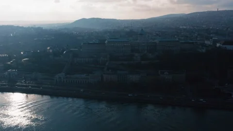 Aerial View of Buda Castle and Danube River Budapest Video stock 342951770