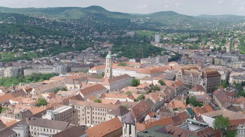 Aerial view of the Buda Castle overlooking the Danube river in Budapest - drone Stock-Footage 98774140