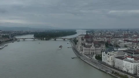 Aerial view of Budapest During Cloudy day Stock Footage 297008124