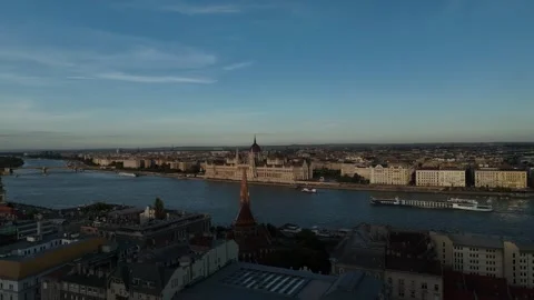 Aerial view of Budapest during sunset at a sunny day Video stock 296973497