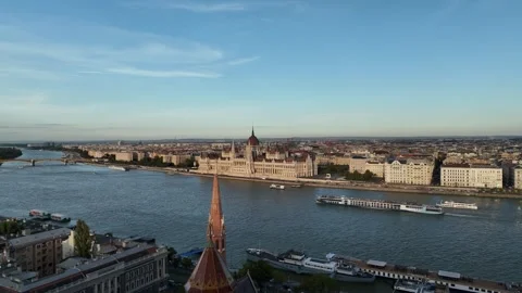 Aerial view of Budapest during sunset at a sunny day Video stock 296973513