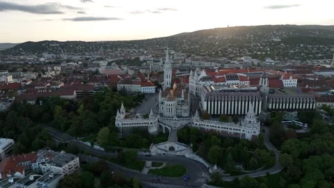 Aerial view of Budapest during sunset at a sunny day Video stock 296975586