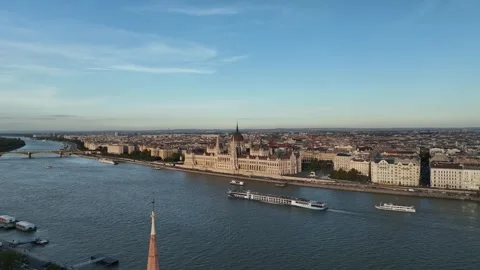 Aerial view of Budapest during sunset at a sunny day Stock Footage 296975840