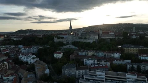 Aerial view of Budapest during sunset at a sunny day Stock Footage 296976115