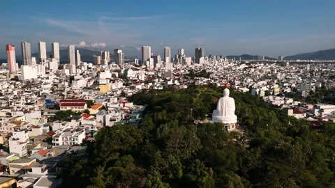 Aerial view of the buddha statue at long son pagoda, a landmark on a hill o.. 動画素材 335023319