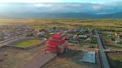 Aerial view of a Buddhist Temple complex Ivolginsky datsan in republic of Stock Footage 223365422