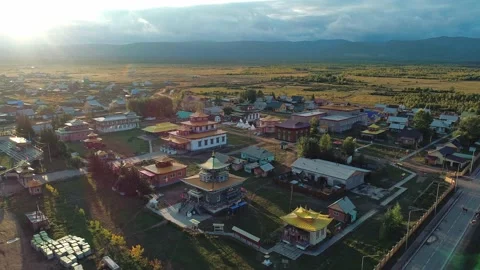 Aerial view of a Buddhist Temple complex Ivolginsky datsan in republic of Stock Footage 223365622