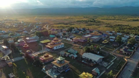 Aerial view of a Buddhist Temple complex Ivolginsky datsan in republic of 스톡 동영상 223365706
