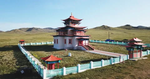 Aerial view of the Buddist Monastery, Central Mongolia. Stock Footage 117778952