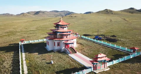 Aerial view of the Buddist Monastery, Central Mongolia. Stock Footage 117779029