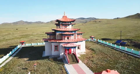 Aerial view of the Buddist Monastery, Central Mongolia. Stock Footage 117779436