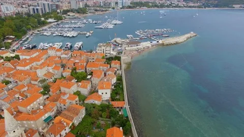 Aerial View Of Budva Old Town and Beach, Montenegro 8 Stock Footage 88031144