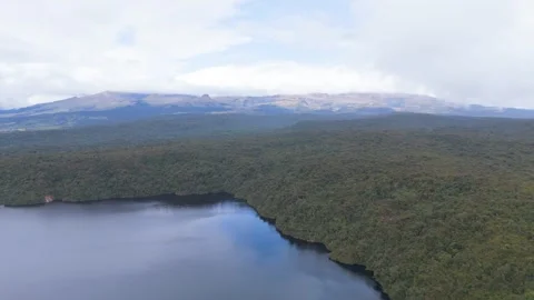 Aerial view of Buey Lagoon surrounded by lush greens Stock-Footage 330759873