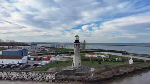 Aerial view of Buffalo Main Lighthouse in Buffalo, United States. Stock Footage 339617773
