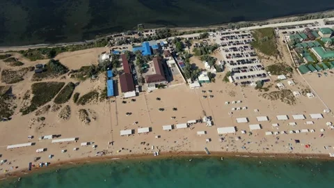 Aerial view of Bugaz Spit and Black Sea shoreline in summer Video stock 312862020