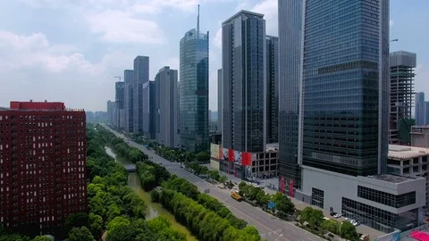 Aerial view of the building and the city of nanjing,China Stock Footage