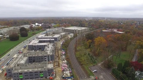 Aerial view of Building and Construction of residence halls, performing arts Stock Footage 81971643