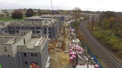 Aerial view of Building and Construction of residence halls, performing arts Stock Footage 81971847