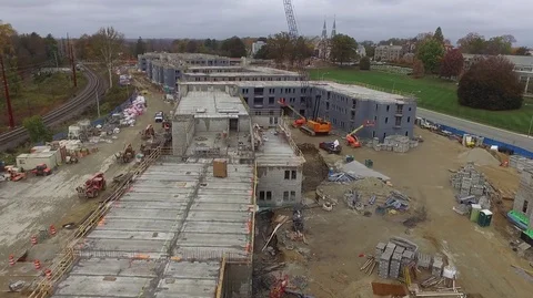 Aerial view of Building and Construction of residence halls, performing arts Stock Footage 81971942